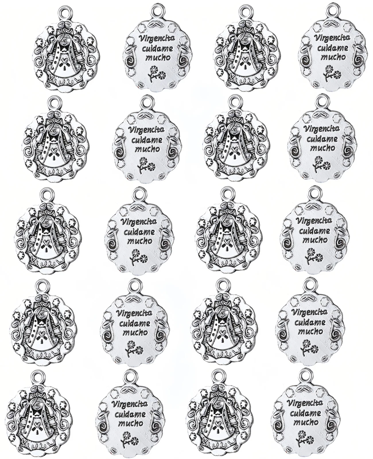 Diyalo 20 Stück religiöse Virgencha Cuidame Mucho Floral Our Lady Anhänger Charms für DIY religiöse Andenken Schmuckherstellung Teile – Detail 5