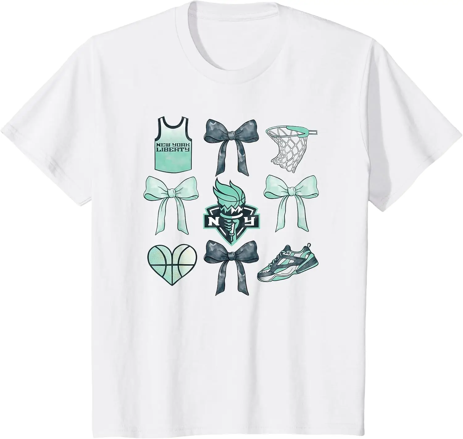 WNBA Bow Grid T-Shirt 100% Cotton Trendy Y2K Short-Sleeve Tee-Soft, Quick-Drying, Moisture-Wicking; Ideal Sports Casual Wear;