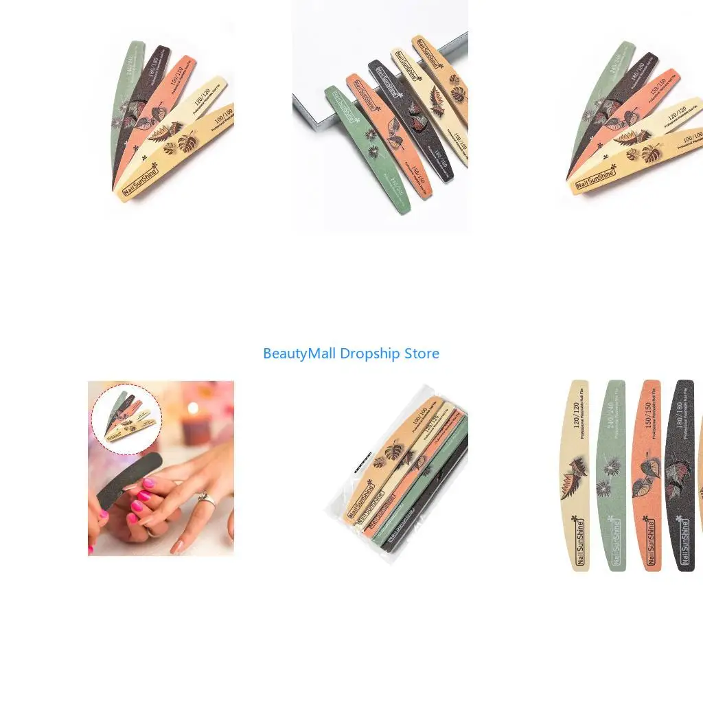 40JD Multipurpose Care 5PCS Double Sided Emery Boards Half Moon Design for Smooth Filing and Polishing Sanding Tools