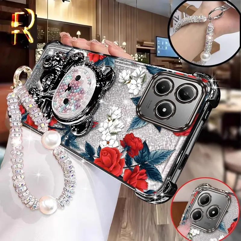 

Чехол-держатель браслета C63 с красными цветами для Realme C63 C61 C55 C53 C51 C51S C35 C33 C75 Narzo N55 N63 Note 50 Cover