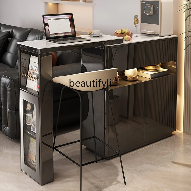 

Extendable Bar Table with Rock Slab for Small Living Rooms, Entryway Rotating Partition, Sideboard Integrated Table