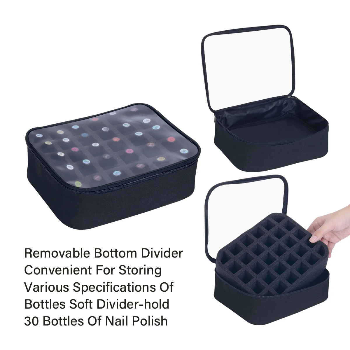 30-Bottle Large Capacity Nail Polish Organizer - Portable Stylish Makeup Bag with Removable Dividers, Holds Up to 15ml/0.5fl.oz