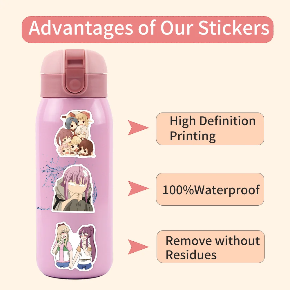 55 pçs novo yuri anime adesivo dos desenhos animados bonito diversão doodle decalque brinquedos para copo de água caixa de lápis scrapbook guitarra caderno diário