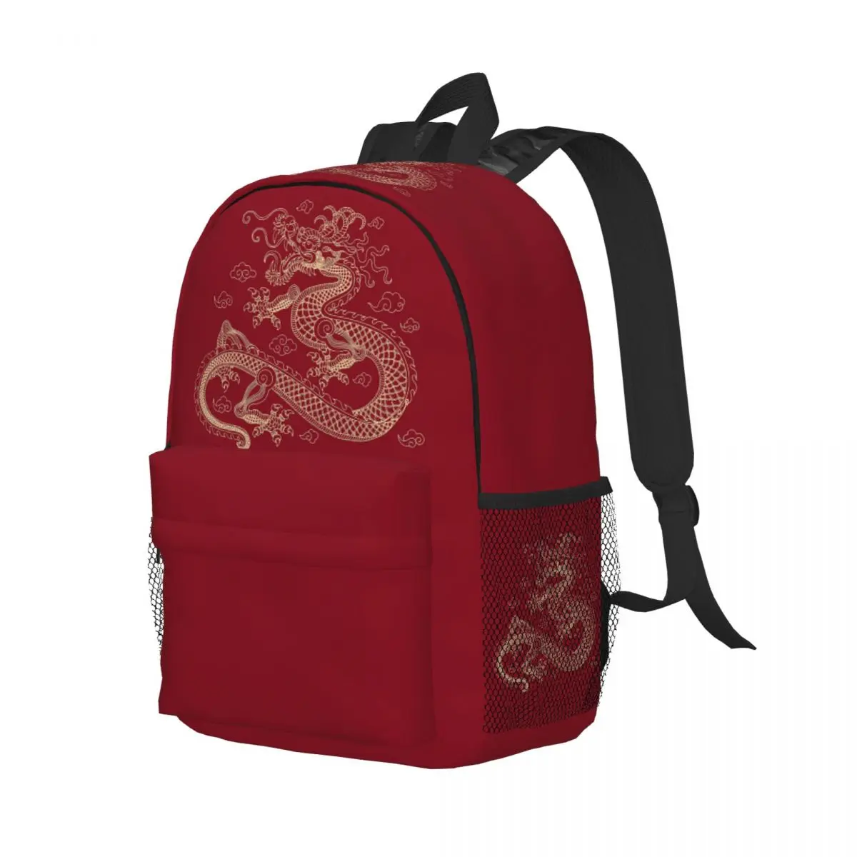 

Gold Chinese Dragon Backpack Student Boys Girls BookBag Kids School Bag Laptop Shoulder Bags for Men Women