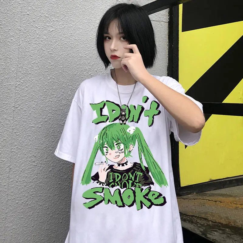 Women\'s Tops Are smke of The Dark Japanese Casual T-shirt Harajuku Dark Anime Print Loose Summer Women T-Shirt dropshipping