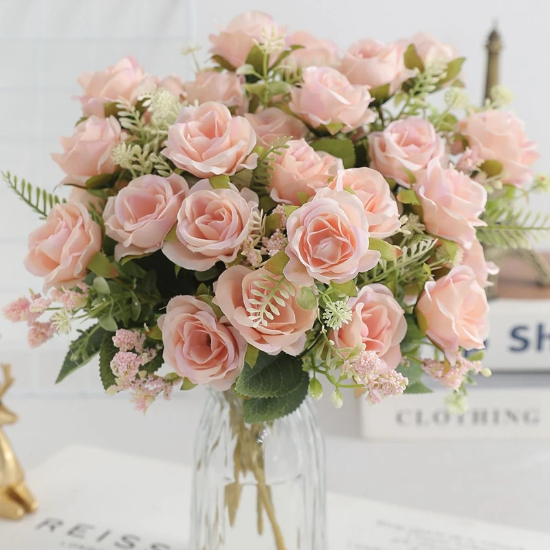 1/2 Stück künstlicher Rosenblumenstrauß für Zuhause, Raumdekoration, künstliche Blumen, Garten, Hochzeit, Party, Dekoration, Outdoor, Weihnachtsdekoration – Detail 14