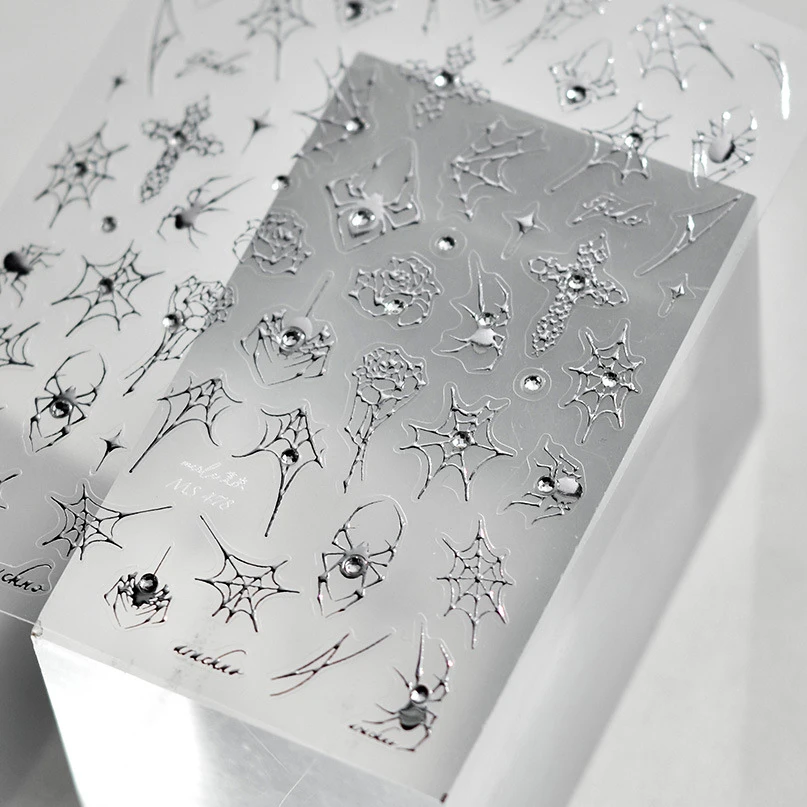 1 pieza 5D telaraña pegatina para uñas Cruz plata blanco negro brillo transparente Diamante de imitación Rosa autoadhesivo pegatina artística para uñas