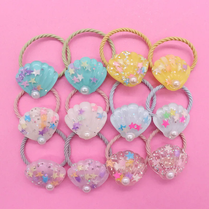 

12Pcs New Colorful Shell Resin Hair Accessories Hair Rubber Bands Girl Hair Ties Kid Ponytail Holder Scrunchie Ornaments Gift