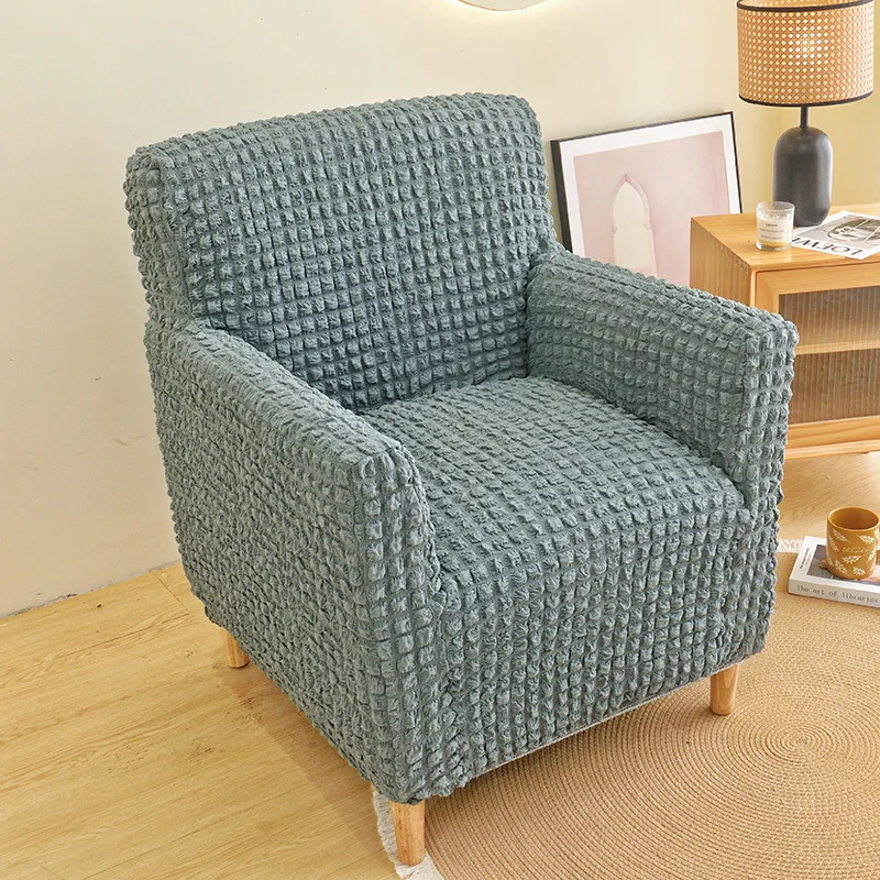 Seersucker Fabric Club Chair Cover Stretch Tub Armchair Slipcover Study Bar Counter Living Room Decor Single Sofa Covers