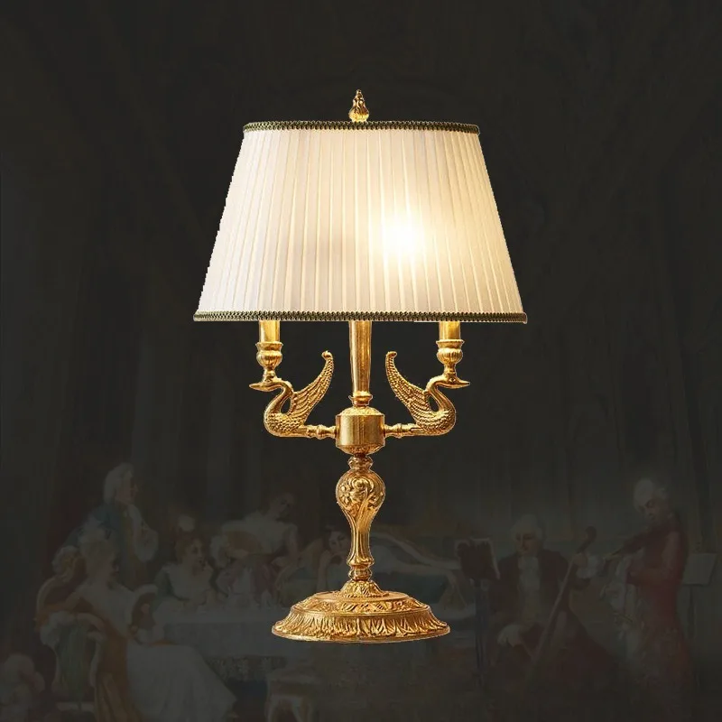 French European-style all-copper swan desk lamp, European-style living room study bedroom high-end personalized bedside