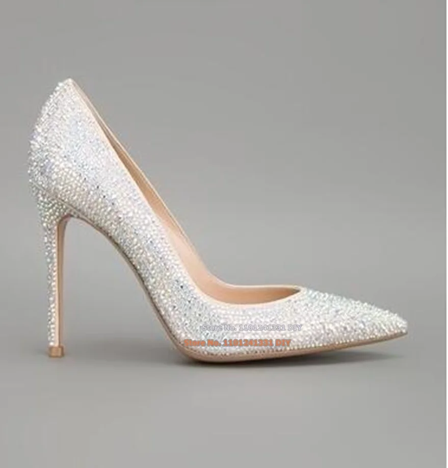 

Elegant Bling Bling Crystal High Heel Pumps Pointed Toe Luxury Rhinestone Bride Dress shoes woman High Quality Fall Winter Pumps