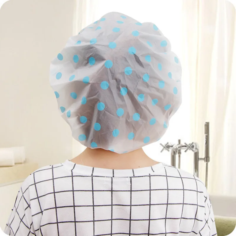 1pc Waterproof Shower Cap Portable Elastic Band Bath Hat Dot Bathing Caps For Women Hair Home Hotel Bathroom Accessories