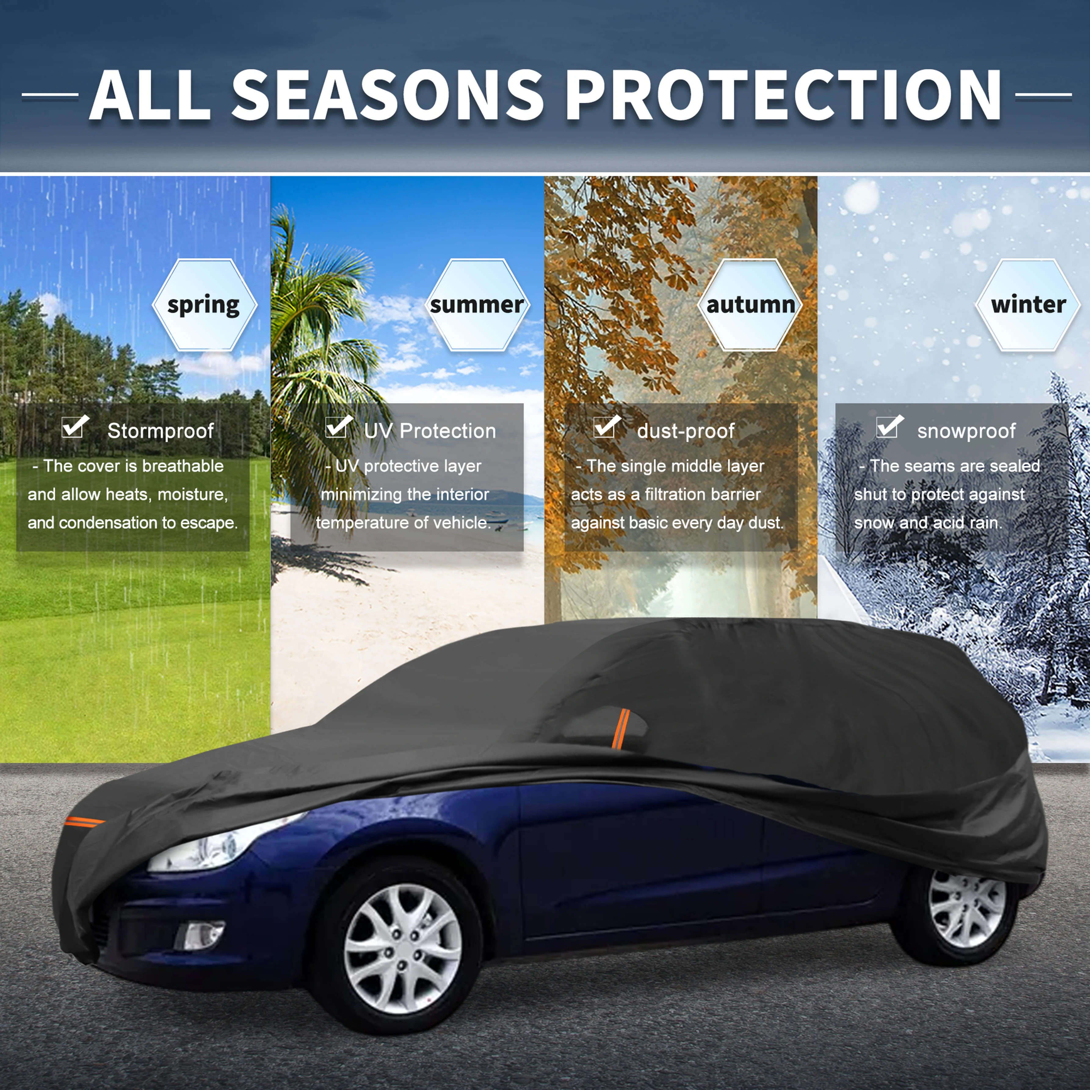 

Автомобильный чехол UXCELL для Hyundai I30 2011-2021 — водонепроницаемая ветрозащитная защита PEVA с правой молнией, полное покрытие на открытом воздухе