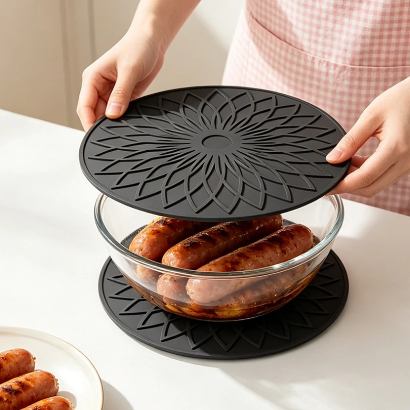 Round Mandala Floral Silicone Trivet Mat, Non Slip Heat Resistant Hot Pot Coaster, Kitchen Table Protector Pad for Bowl Pan Cup