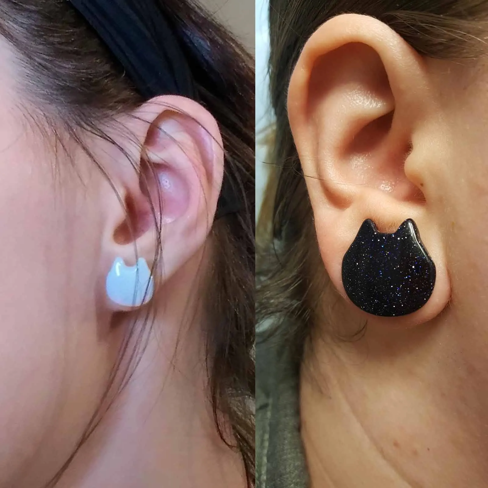 1/2 Paar Katzenkopf-Ohrgeschosse aus Opalit/künstlichem blauem Stein – Tunnel, Plugs, Stretchers, Expander für Körperpiercing, 2g-5/8 Zoll – Detail 10