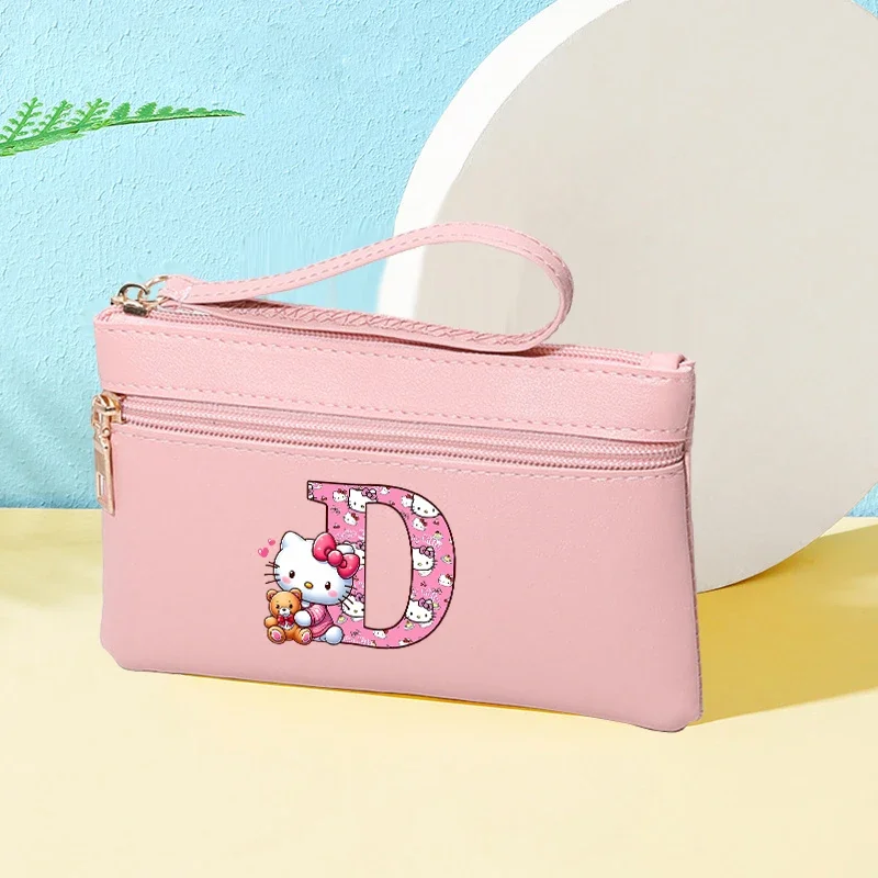 Cartera Sanrio Hello Kitty letra A-Z moda mujer Pu carteras largas de cuero lindo dibujos animados Anime impreso cremallera monedero regalos