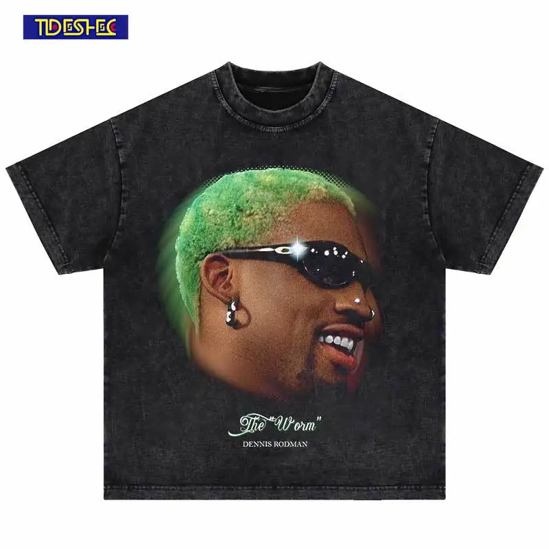 Hip Hop Men's Tops Portrait Graphic Printed T-Shirt Vintage Cotton Streetwear Oversized Dennis Rodman Tshirt Casual Men Tees