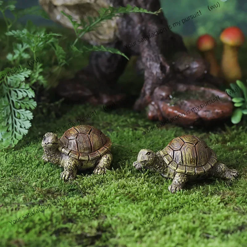2 pieces resin turtle figurine microlandscape simulation turtle miniature aquarium flower pot decoration