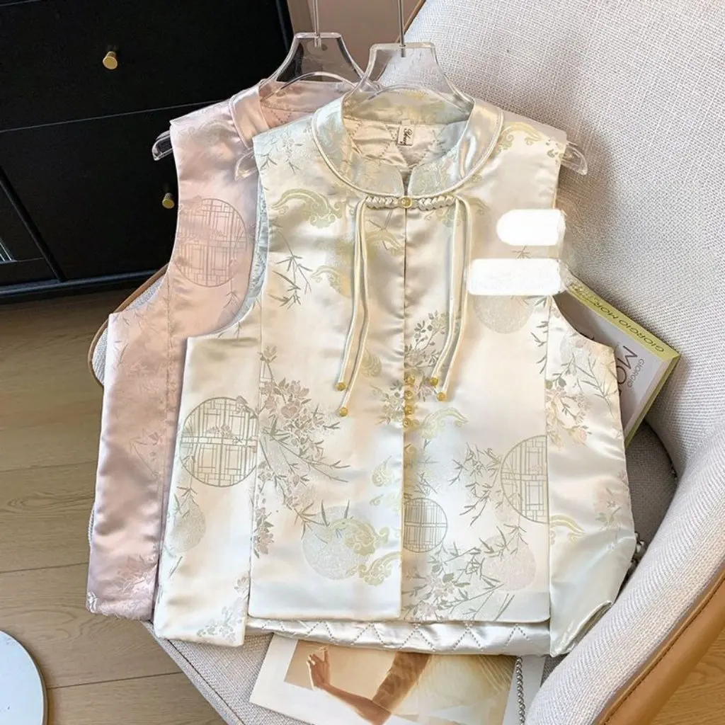 

Женский легкий роскошный жилет в национальном стиле с пряжкой, модный жаккардовый тонкий топ, новый китайский дизайн, интернет-знаменитости