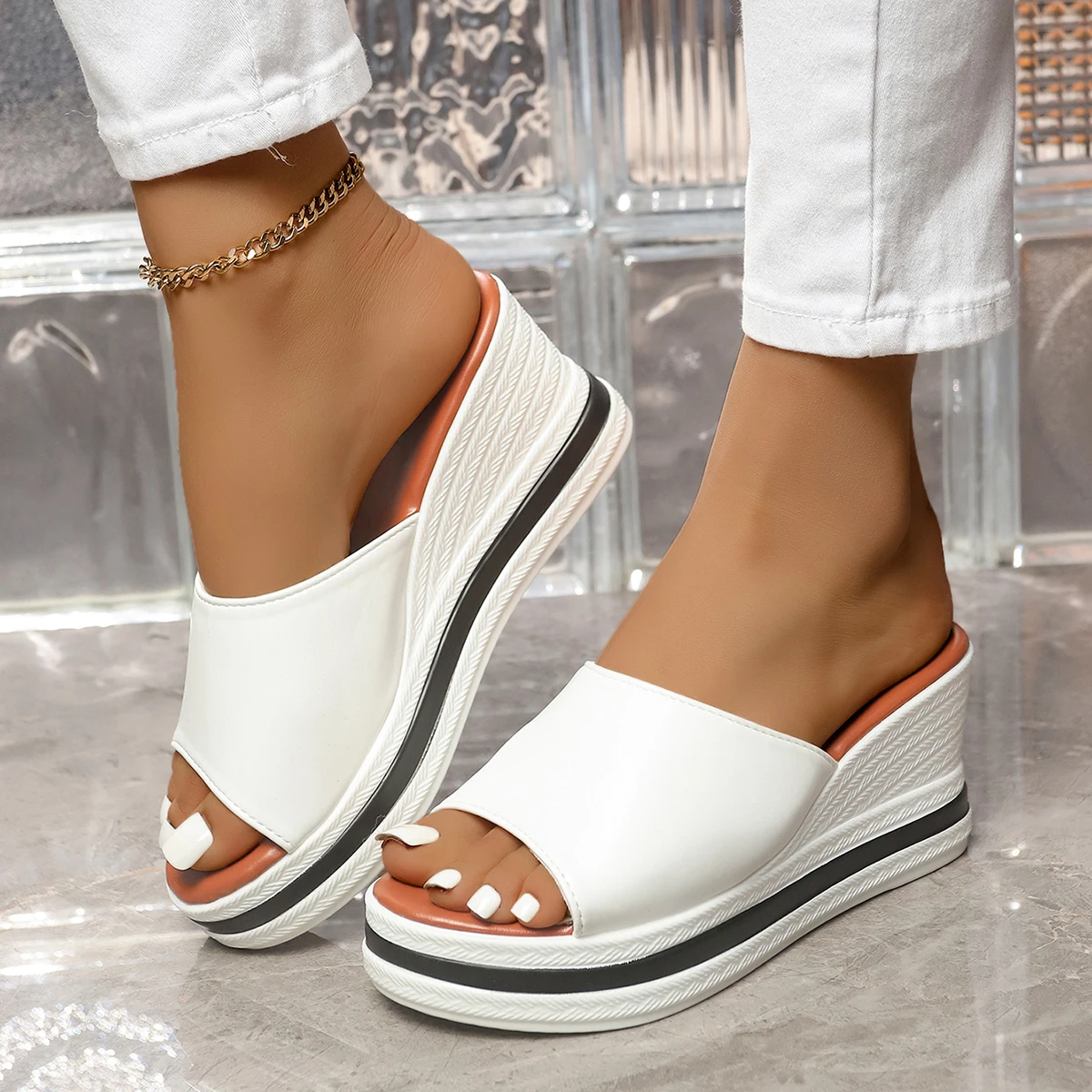 Women Summer Fashion Wedge Sandals Lightweight Thick Sole Beach Shoes Casual Outdoor Chunky Platform Sandals Sandalias Mujer