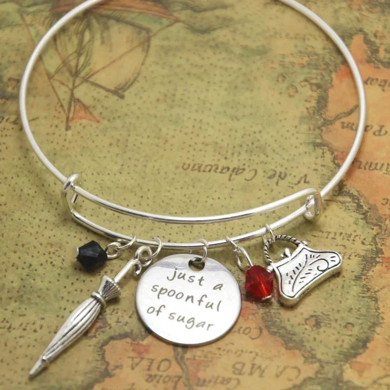 Fashion Bangles with Silver Plated Mary Poppins Charm Jewelry Spoonful of Sugar Bracelet