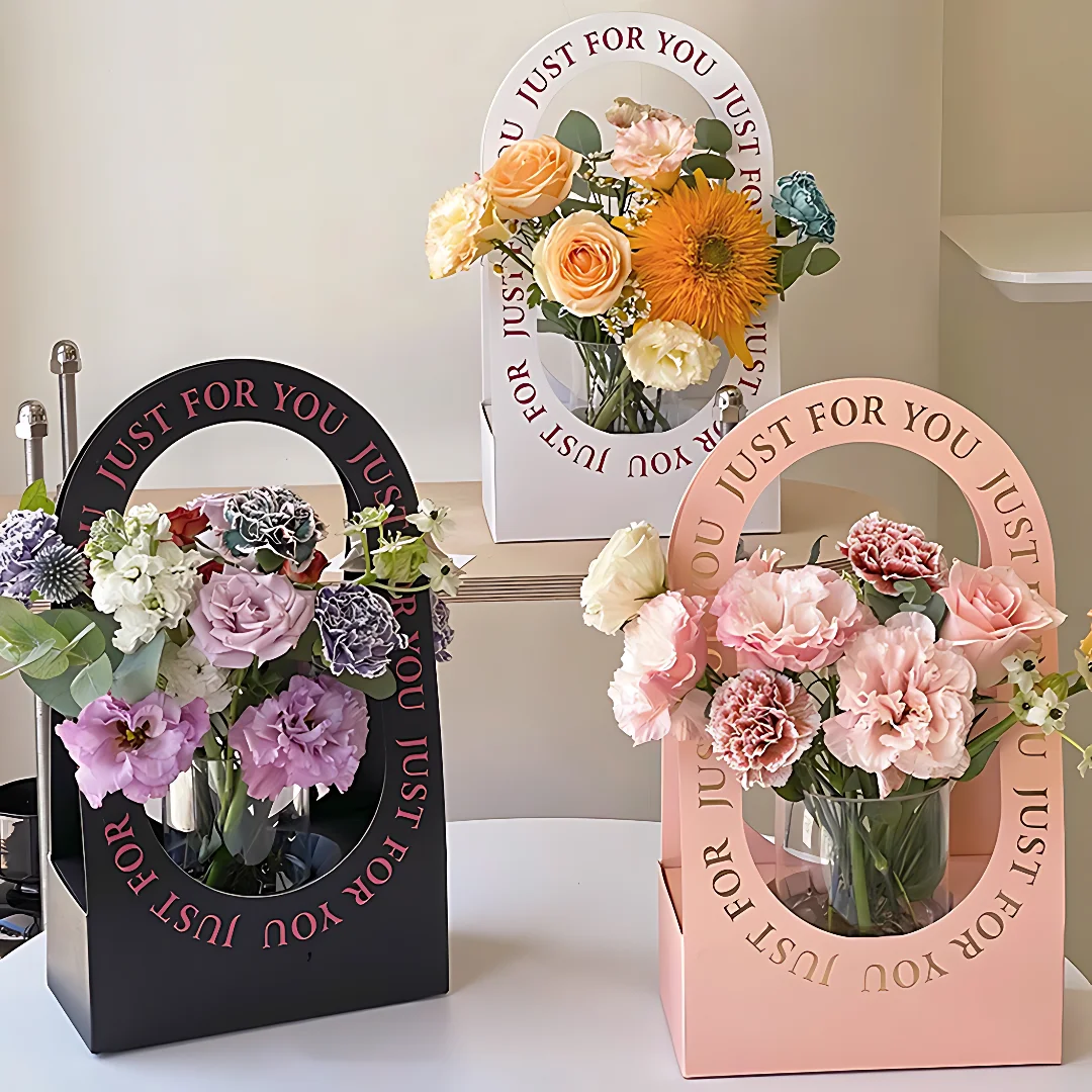 Hohle faltbare hand gehaltene Blumen korb einfache Blumen verpackungs box Papier hand tragende Blumen tasche Urlaub Blumen arrangement Box
