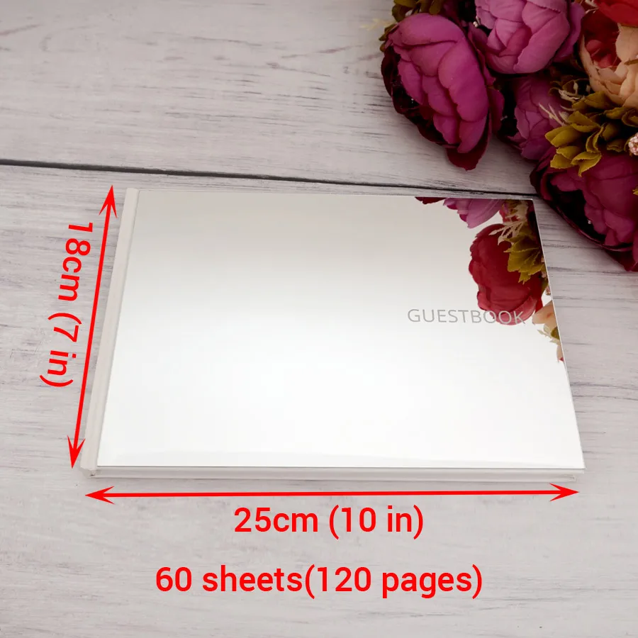 Acrylic Mirror Cover White Inner Pages Wedding Souvenir Signature Guestbook Baby's Birthday Reception Party Signing Book