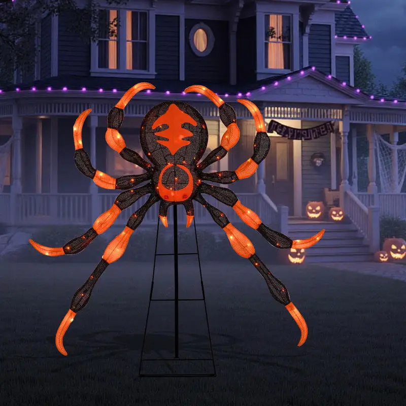

52 Inch Halloween Spider Decoration with 16 Flickering Warm White LEDs