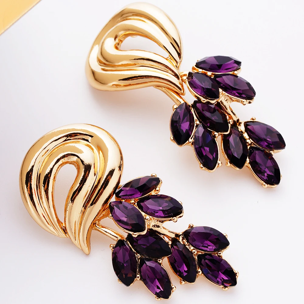 Purple Grapes Earrings Luxury Elegant Studs Waterproof Stainless Steel Vintage Unique Dangling 18K Gold Plated Anti Tarnish