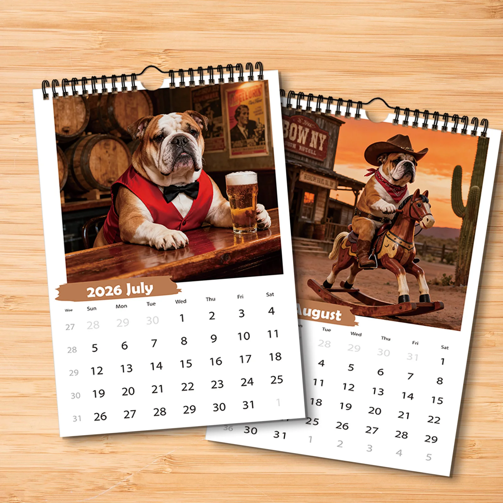 1PC 2026 탐정 스타일 불독 달력, 장식용으로 적합하며 복고풍 스타일 애호가에게 이상적이며 창의적인 선물이 됩니다.