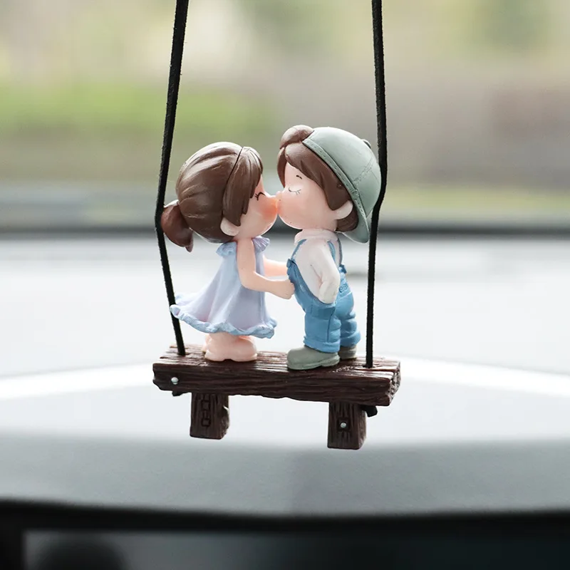 Cartoon Figure Swing Couples Car Accessories Cute Kiss Doll Ornament Auto Rearview Mirror Hanging Pendant Interior Decor Gifts