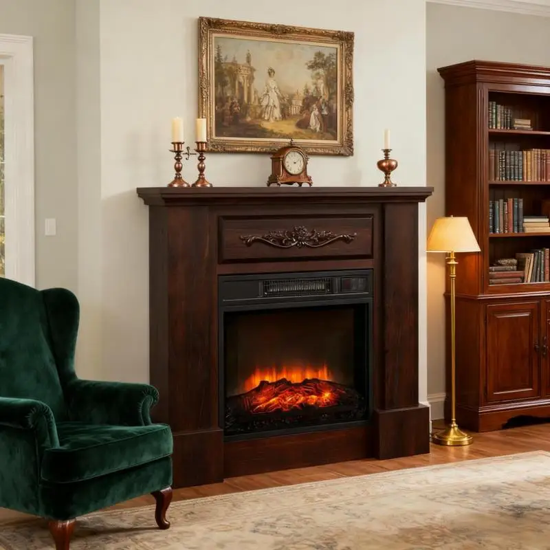 

Электрический отдельно стоящий обогреватель со светодиодным бревенчатым пламенем, камин с каминкой, защита от перегрева, дистанционное управление, современный дизайн для