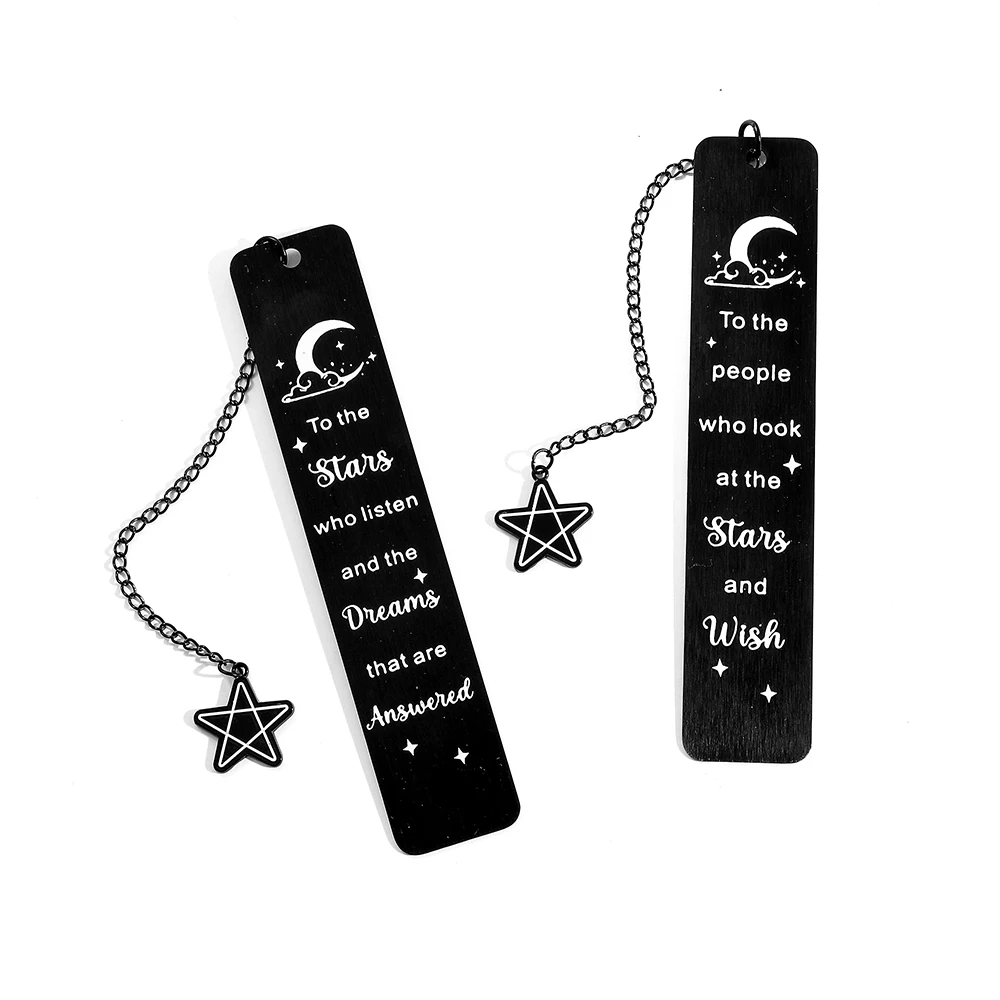 Acotar Women's Inspirational Black Stainless Steel Star Pendant Bookmark, Ideal Reading Gift for Bookworms, Fans, and Authors