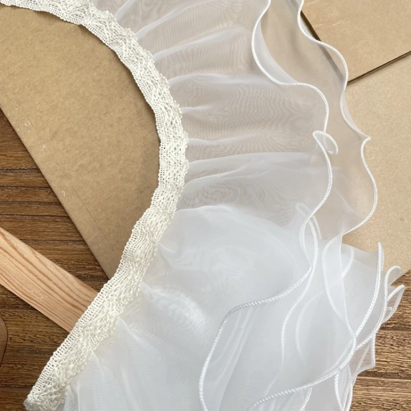Lolita Ruffle Lace Ribbon Dresses, 2 Layers, Pink, White, Pleated Collar, Deckline Pets Dolls, Clothing DIY, Sewing Crafts