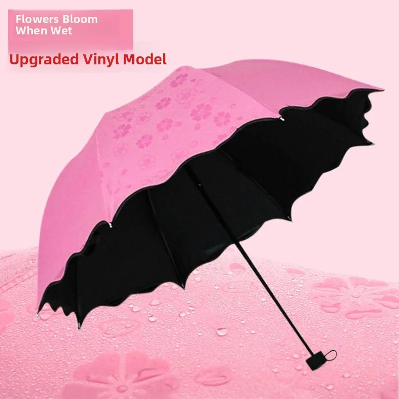 Girls Korean Style High Aesthetic Value Water Blossoming Gradient Color Rain Umbrella Sun Protection UV Protection Three Blac...