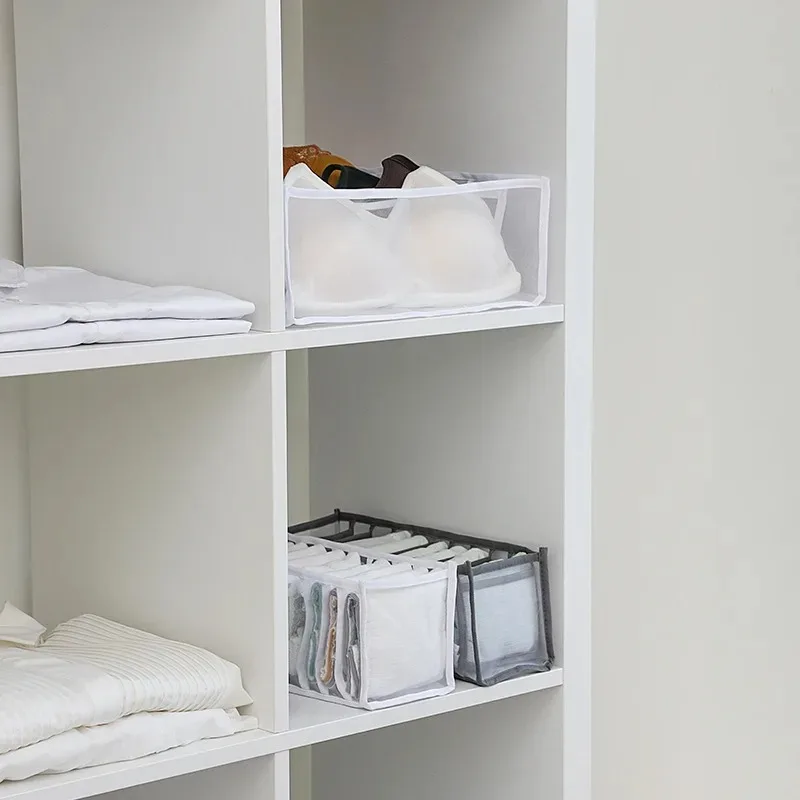 1PC Collapsible Underwear Bra Socks Storage Box with Grid Dividers Foldable Organizer for Dormitory Wardrobe