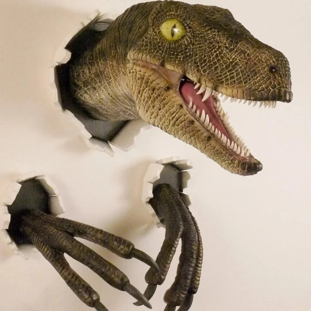 3D Dinosaur Decoration Velociraptor Set Resin Wall Atmosphere Decorative Props Head Resin Dinosaur Head With Claws Home Decor