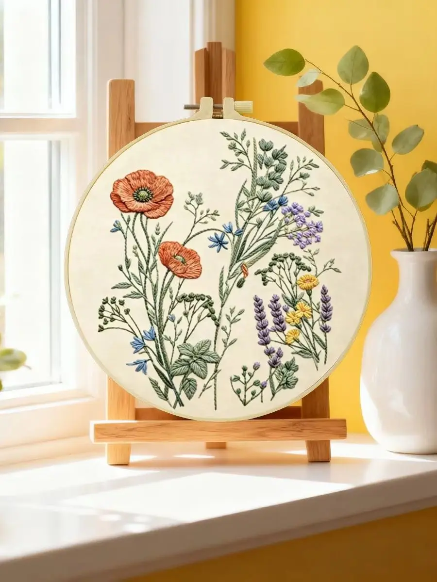1 Stück 20X20CM/15X15CM 7,87/6,3 Zoll Blumen-Stickerei-Starter-Kit DIY-Kit DIY-Stickerei-Set Handarbeiten Heimdekoration – Detail 6