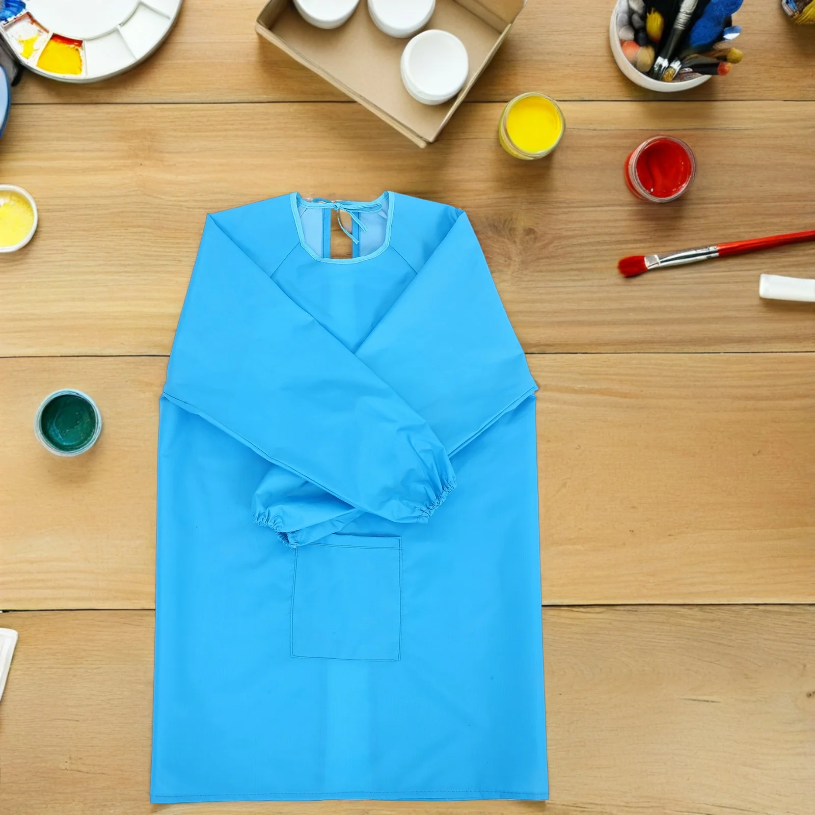

Blue Waterproof Children Apron Long Sleeve Painting Smock Pocket Toddler Art Kids Drawing Eating