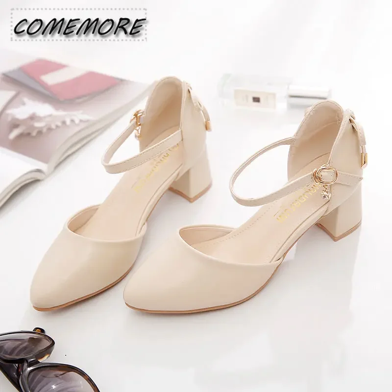 Ladies Shoes 2023 New Pumps Bow Elegant Mid Heels Two-Piece Shoes Buckle Pointed Toe Summer Footwear Fashion Women Shoes Female