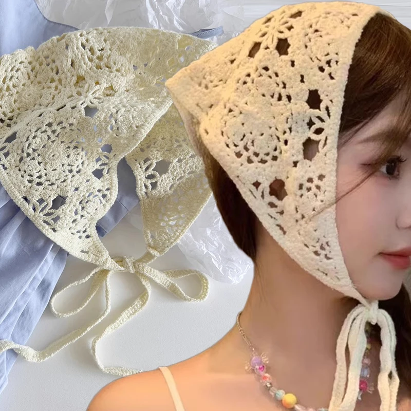 

Knitted Flowers Hollow Triangle Headbands For Women Niche Design Sense Fashion Headscarf New Trend Personality Hair Accessories