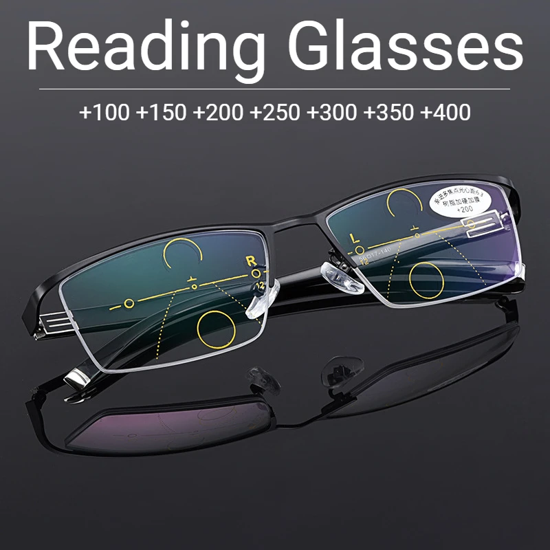 

FG TR Business Half-frame Far and Near Dual Light Reading Glasses for Men and Women +1.0 To +4.0 óculos De Grau Masculino