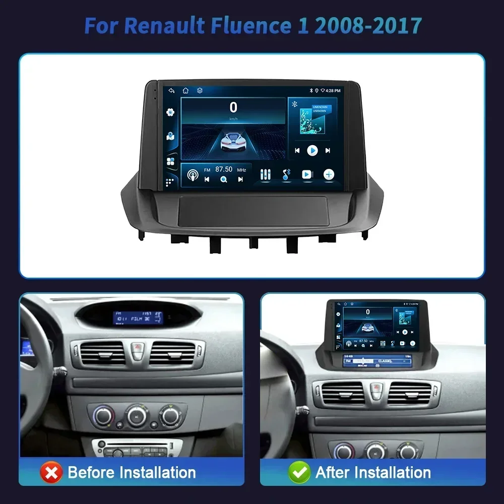 For Renault Fluence 1 2008-2017 Android Car Radio Multimedia Navigation Wireless Carplay WIFI 4G GPS Stereo System Touch Screen