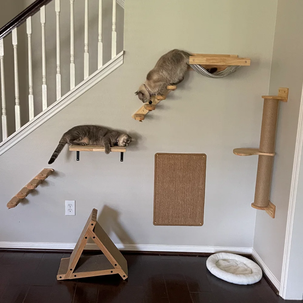 Cat Climbing Shelves Wall Mounted Cat Hammock and Steps Walking Jumping Platform for Wooden Furniture Kitty Playing and Sleeping