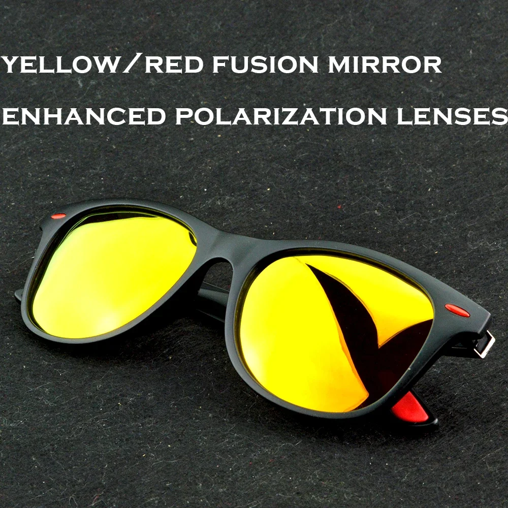 黄赤融合ミラー偏光スポーツサングラス男性厚い黒フレームメガネ女性運転屋外-uv400-保護
