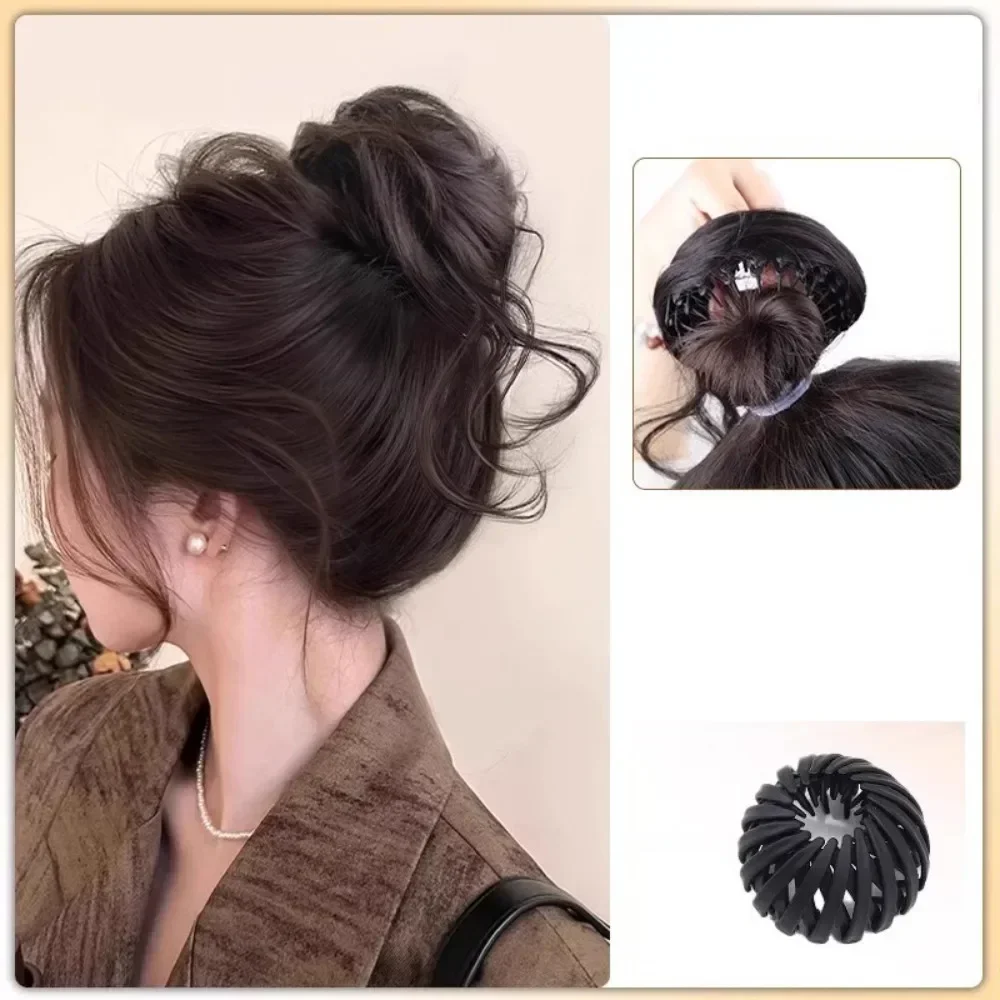 

Trendy Ball Head Bird Nest Hair Loop Synthetic Wig Women High and Low Tie Hair Ring Natural Flower Bud Hairband