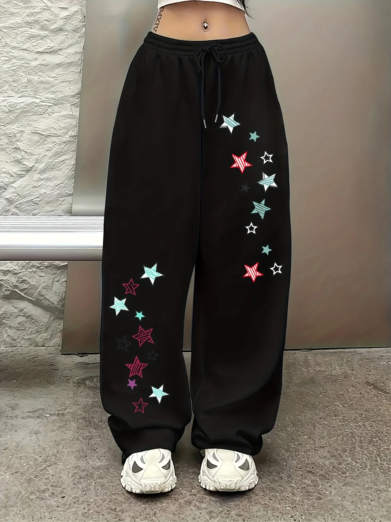 

Женские повседневные спортивные брюки в уличном стиле с красочным звездным принтом, новинка весенней коллекции, флисовые, свободного кроя, оверсайз, для уличной моды