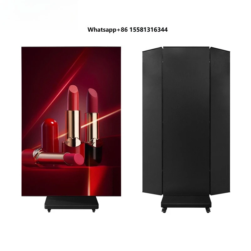 Indoor P2.5 HD 4K Double-sided LED Poster Display Portable LED Tri-fold Poster Screen for Store Advertising