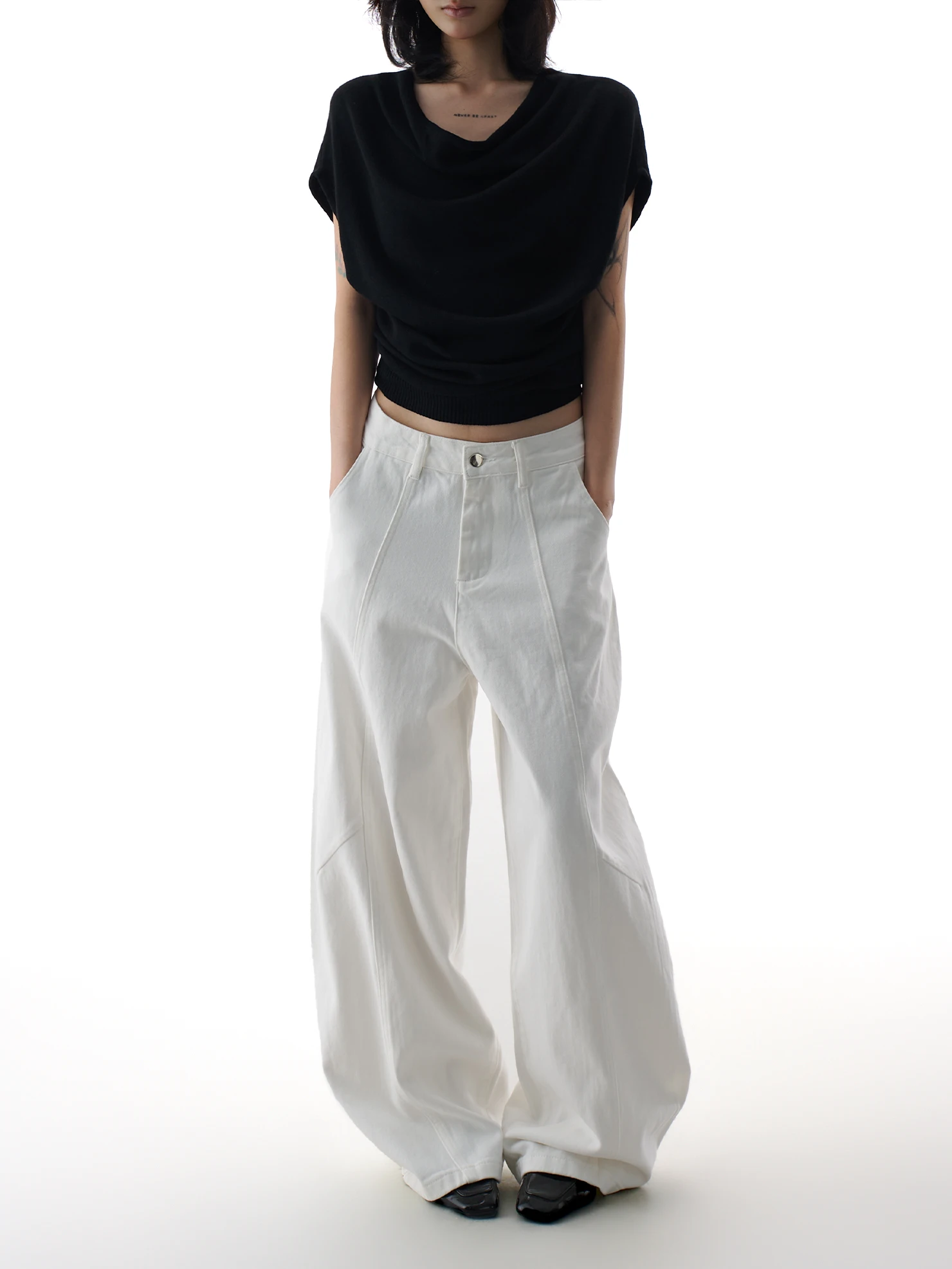 

White Wide Leg Jeans Women's Loose Casual Denim Pants High Waist Zipper Fly Cotton Blend Spring New Sle Faionable