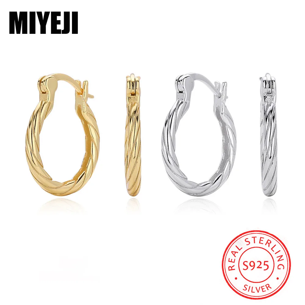 MIYEJI Real S925 Sterling Silver Personalized Simplicity Twist Hoop Earrings For Women Daily Wear OL Fine Jewelry Accessible